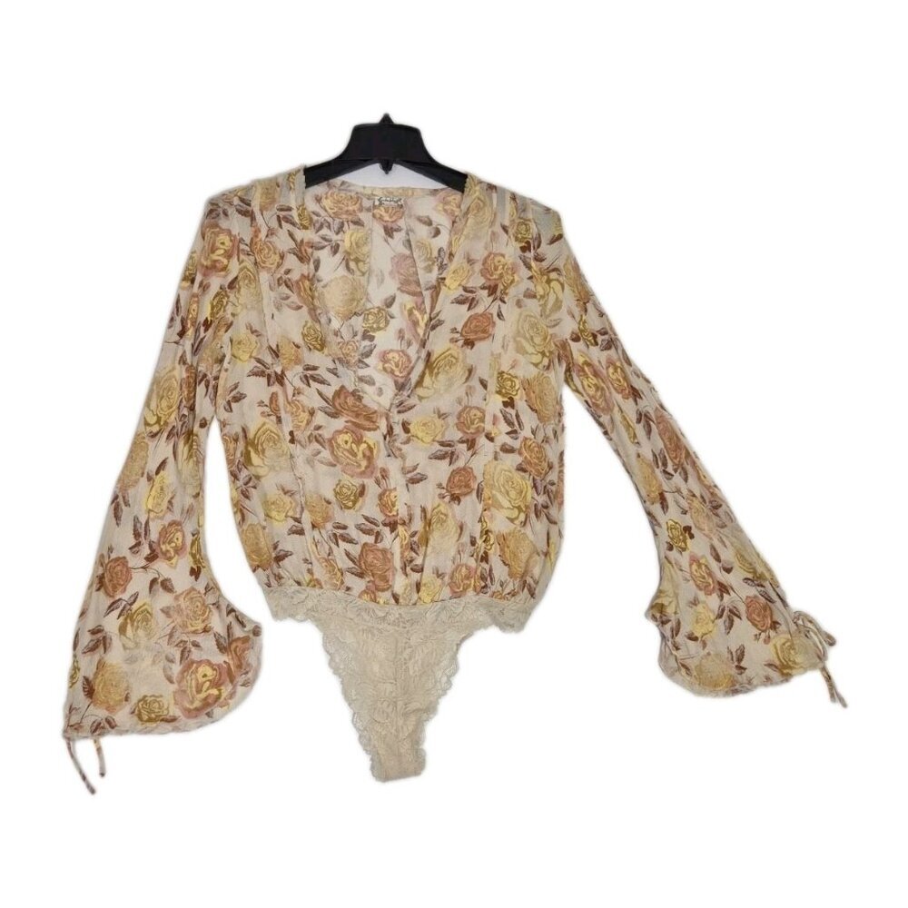 Intimately Free People Bodysuit Women's Size S Ivory Tea Combo Floral Boho (25)